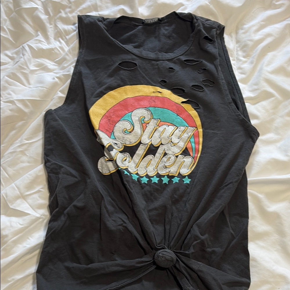 Black 'Stay Golden' Graphic Tank Top